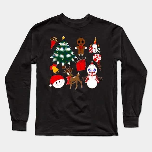 Merry Xmas Doodle Long Sleeve T-Shirt by Pariartstyle